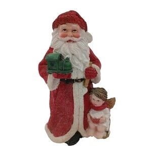 K's Collection Resin Santa Figurine with Train and Angel Drummer Boy Vintage